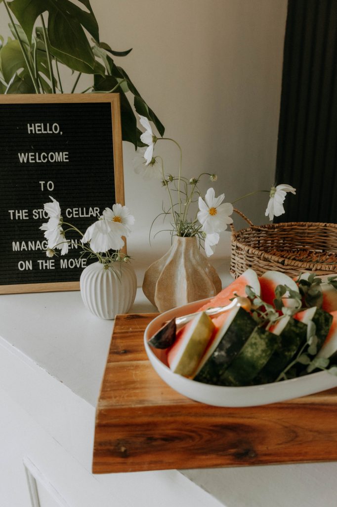 Welcome display at The Stone Cellar featuring a letterboard sign
