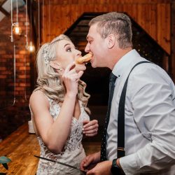 Wedding couple with wedding cake